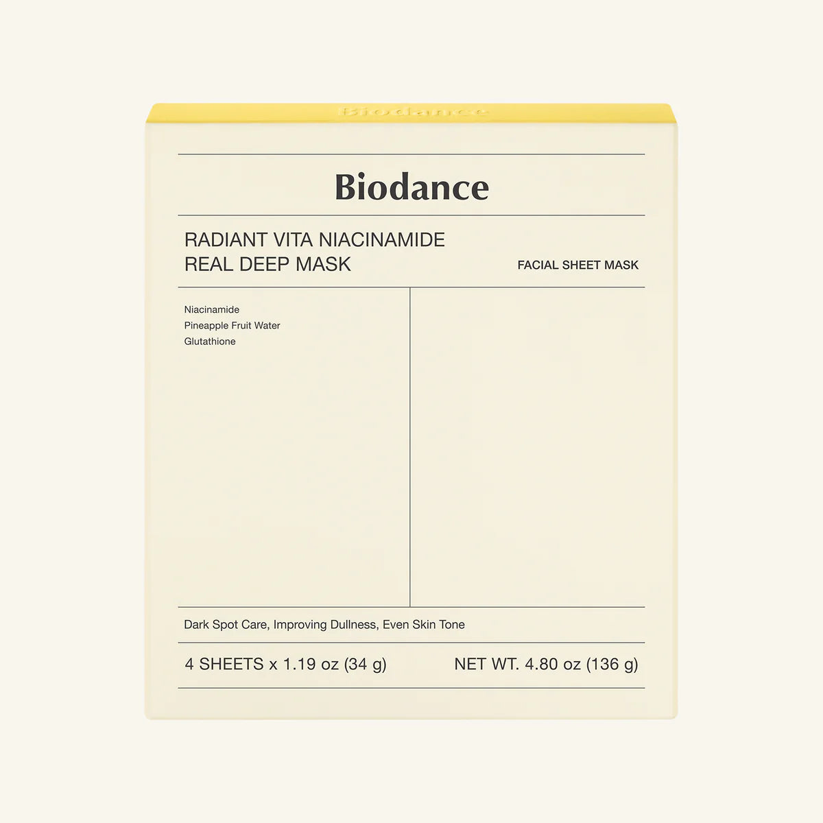 Coffret Biodance Radiant Vita Niacinamide Real Deep Mask X4