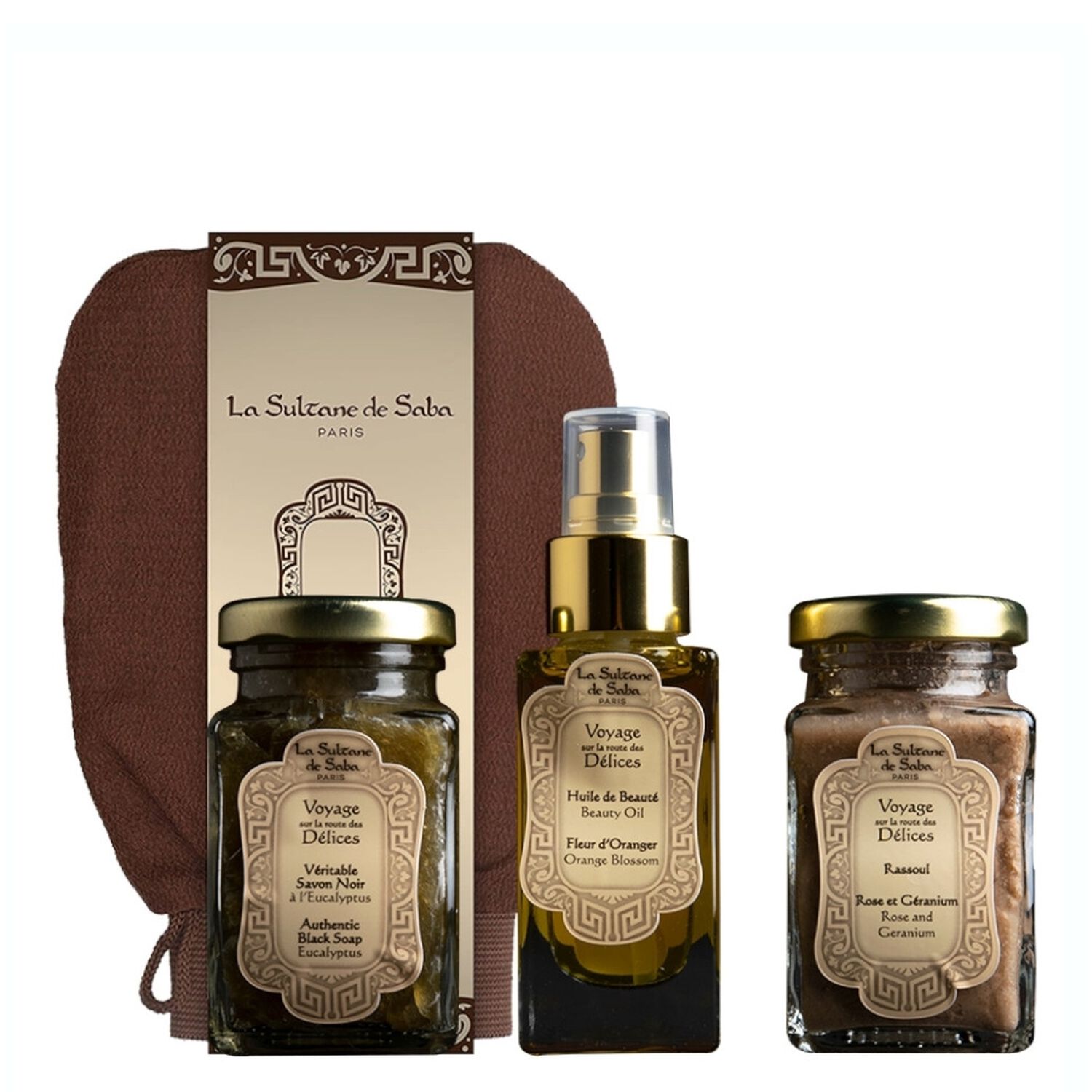 La Sultane De Saba Hammam Ritual Gift Set (Black Soap, Rassoul, Beauty Oil, Kessa Glove)